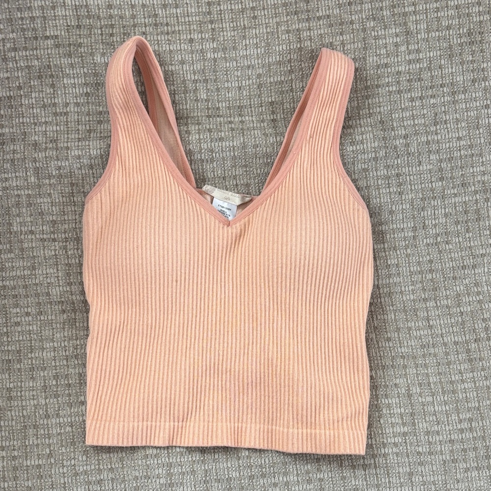 Altar'd State Coral Ribbed V-Neck Tank Top